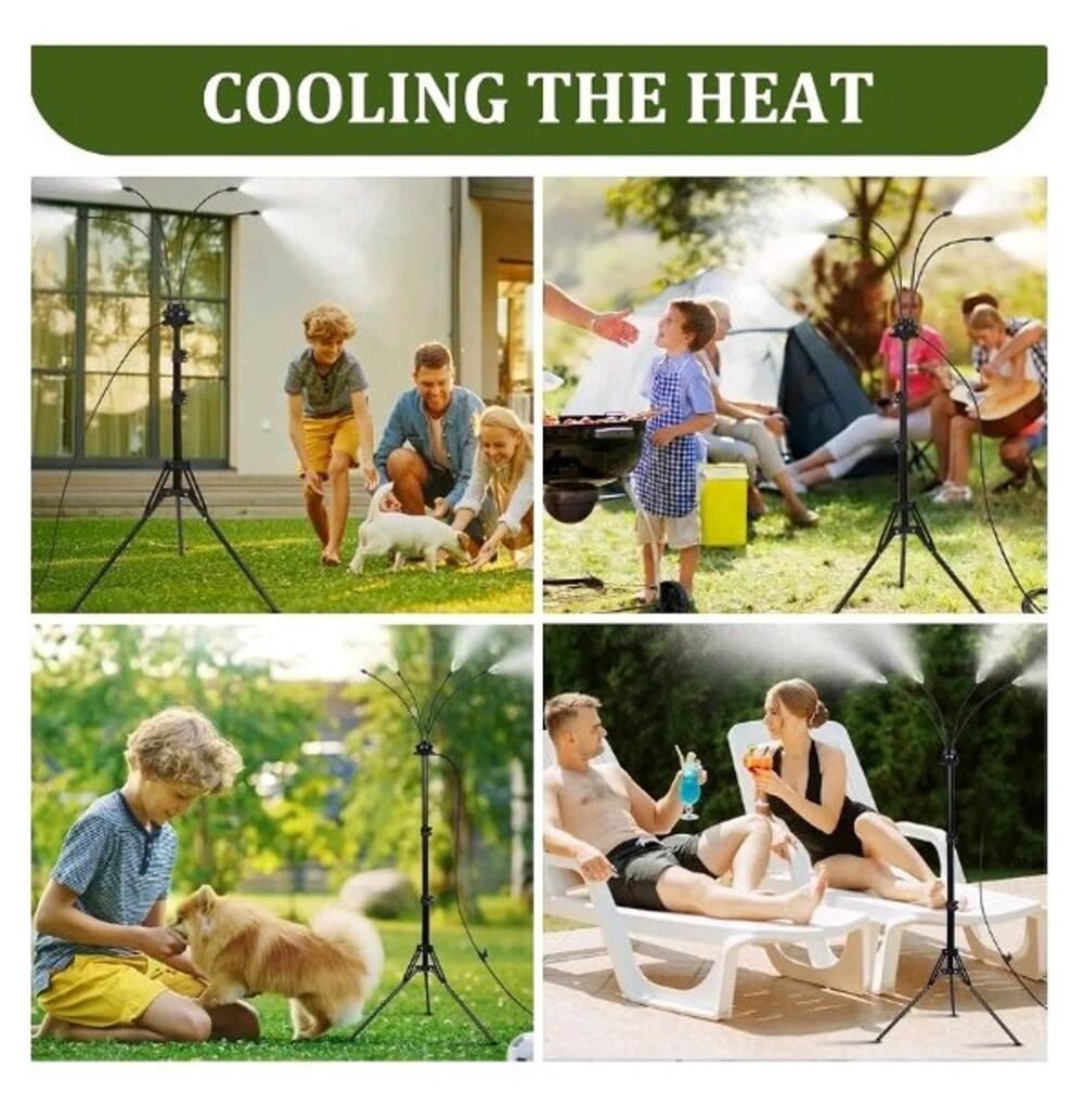 Outdoor Misting System for Patio, 26.2FT Hose, Adjustable Height, 360° Spray, Po